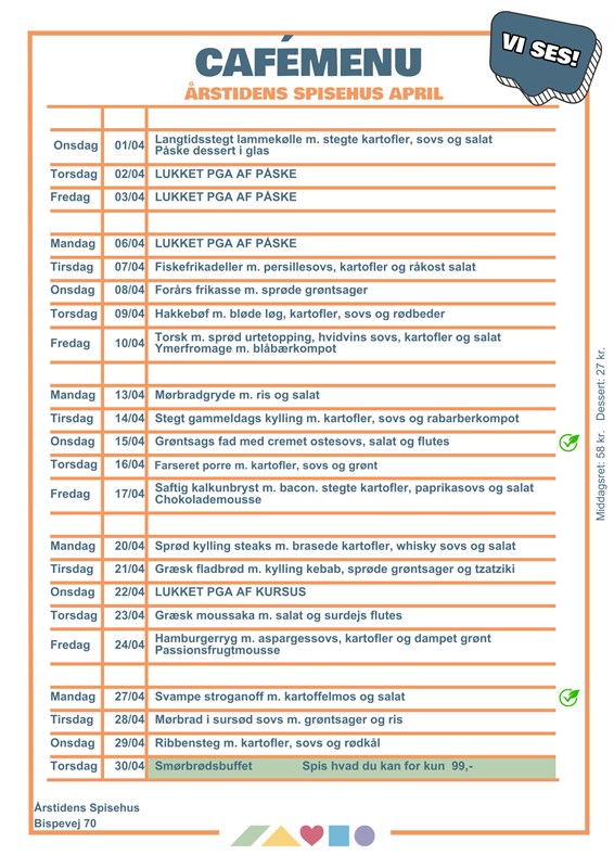Årstidens Spisehus: Menu – april