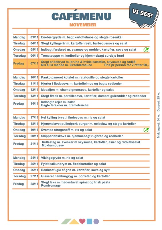 Årstidens Spisehus: Menu – november