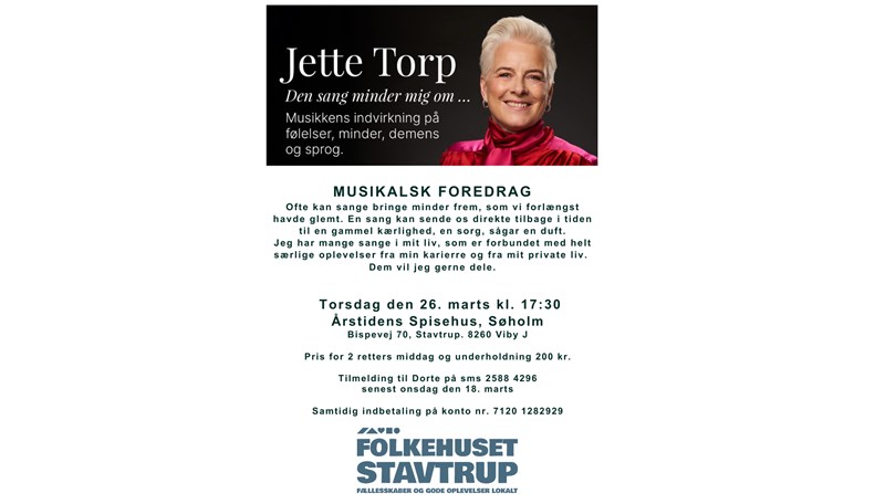 Jette Torp – musikalsk foredrag 26. marts