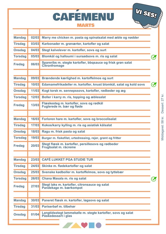 Årstidens Spisehus: Menu – marts