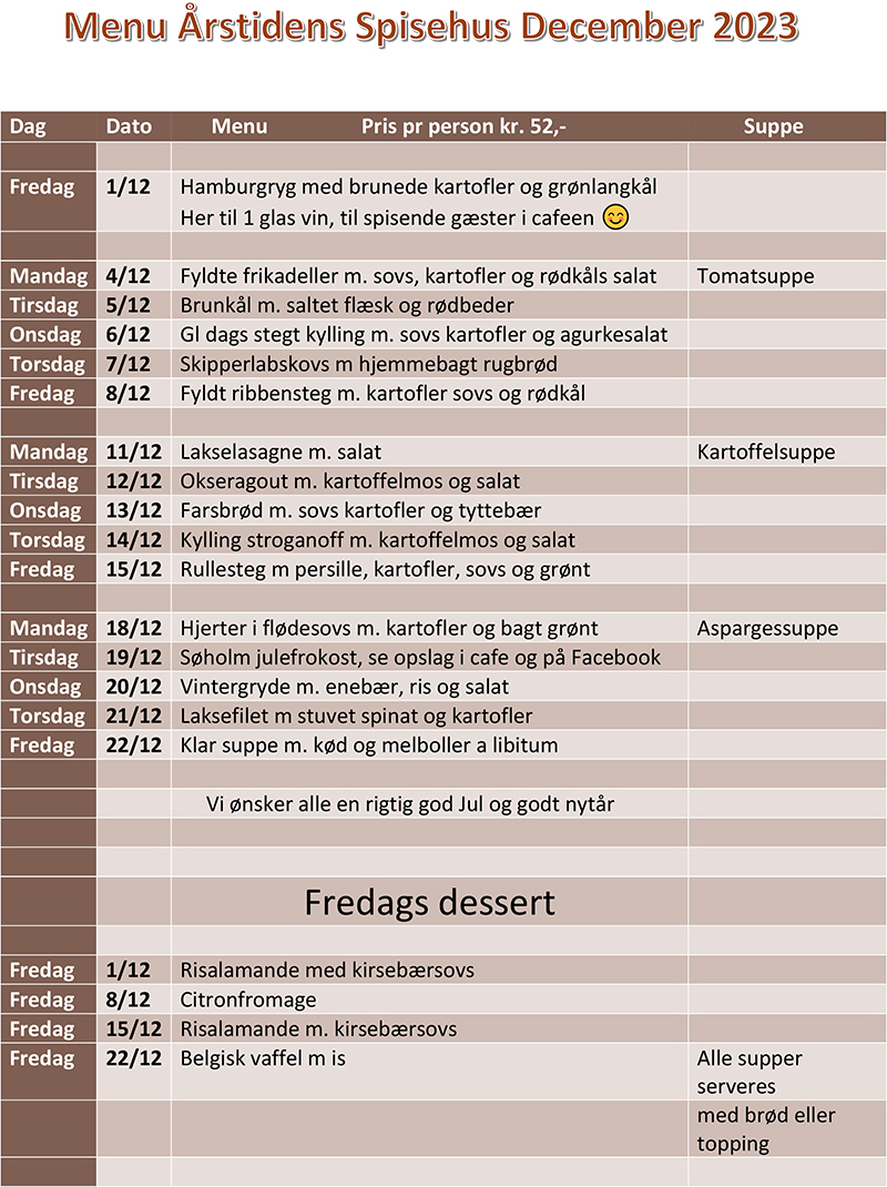Årstidens Spisehus: Menu december 2023