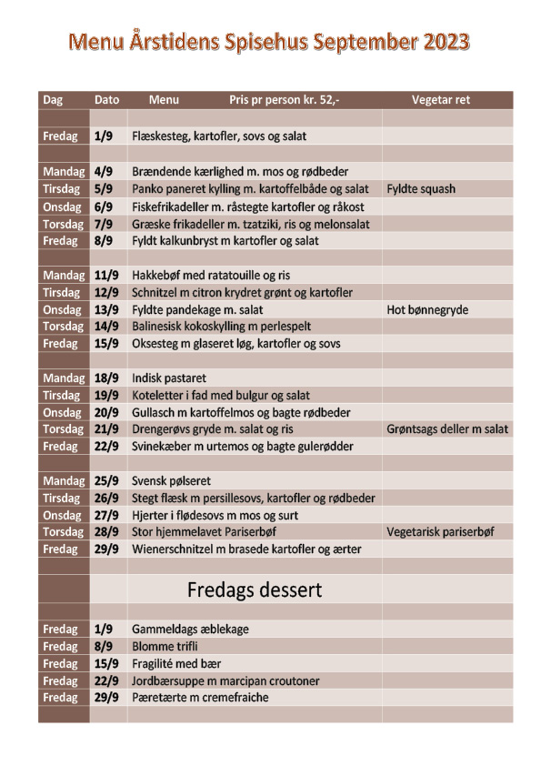 Årstidens Spisehus: Menu september 2023