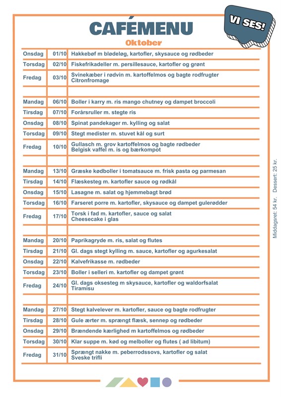 Årstidens Spisehus: Menu – oktober