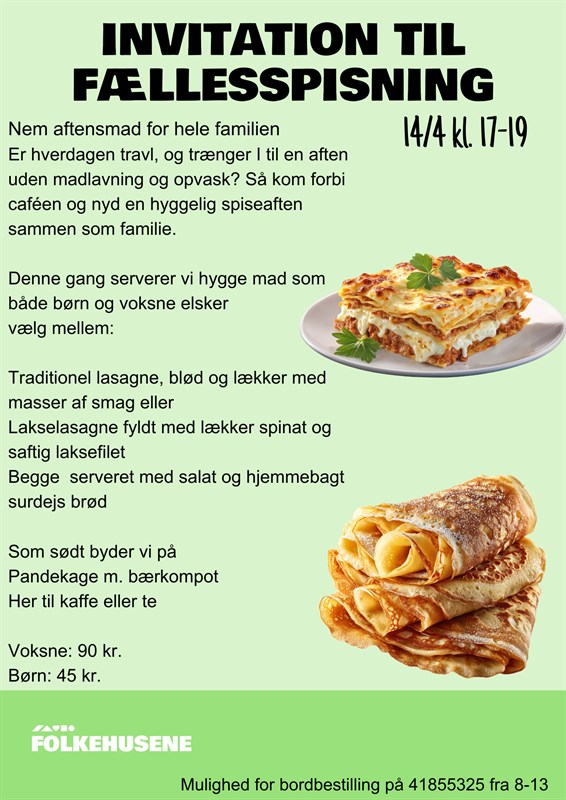 Fællesspisning 14. april kl. 17-19